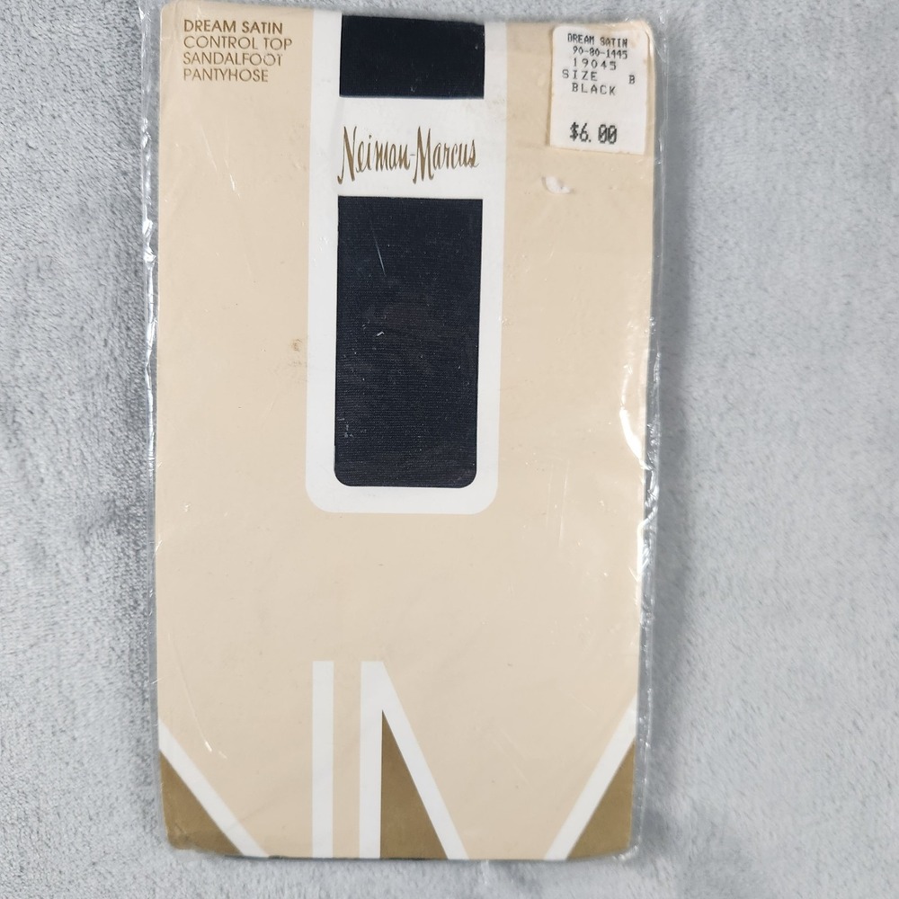 Vintage Neiman Marcus Dream Sheer Black Pantyhose Open Toe / Sandalfoot Size B